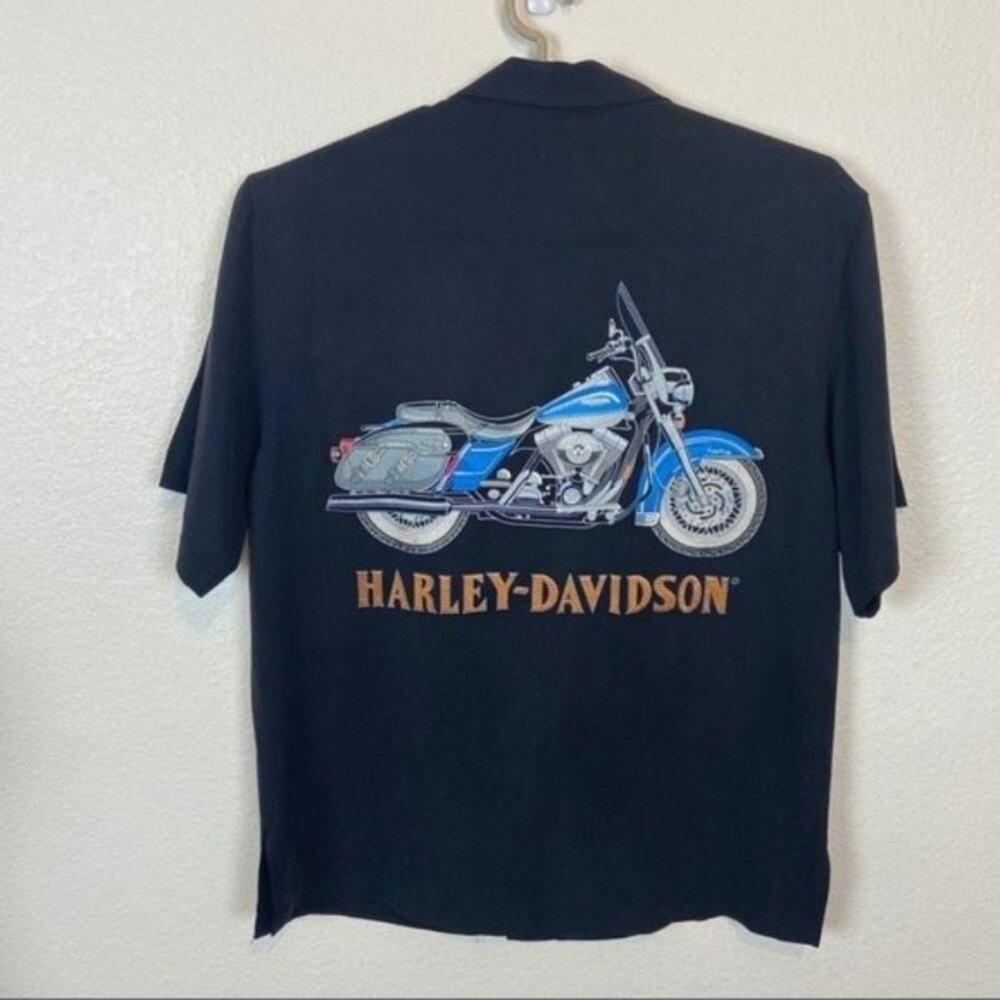 Motorcycle Harley-Davidson Silk Button Up Embroidered Size Medium